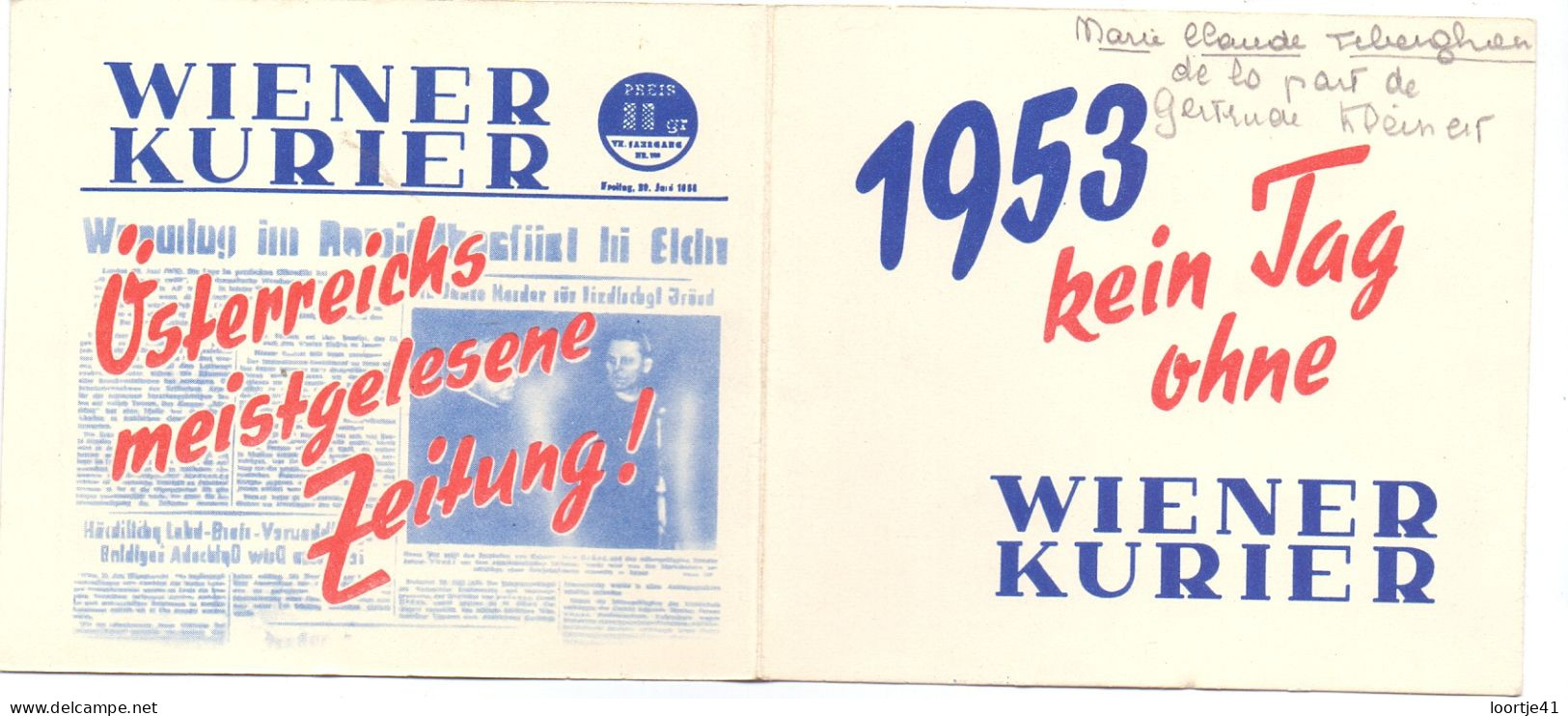 Kalender Calendrier - Wiener Kurier 1953 - Petit Format : 1941-60