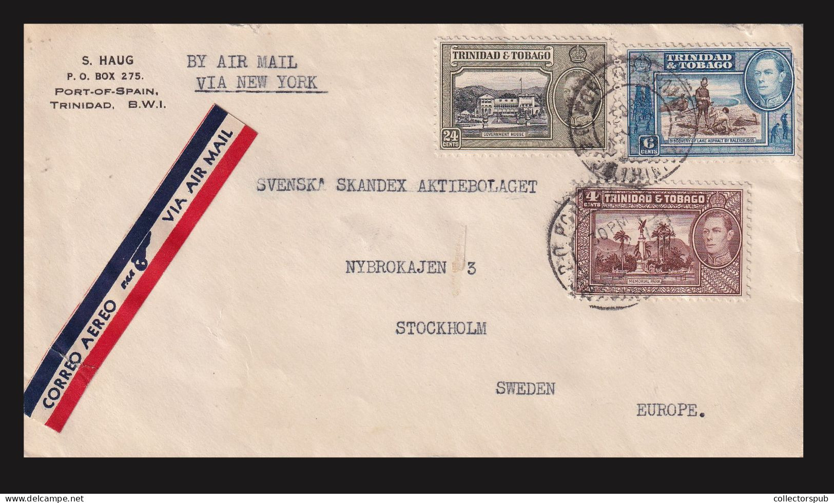 TRINIDAD & TOBAGO 1939. Nice Airmail Cover To Sweden - Trinidad & Tobago (...-1961)