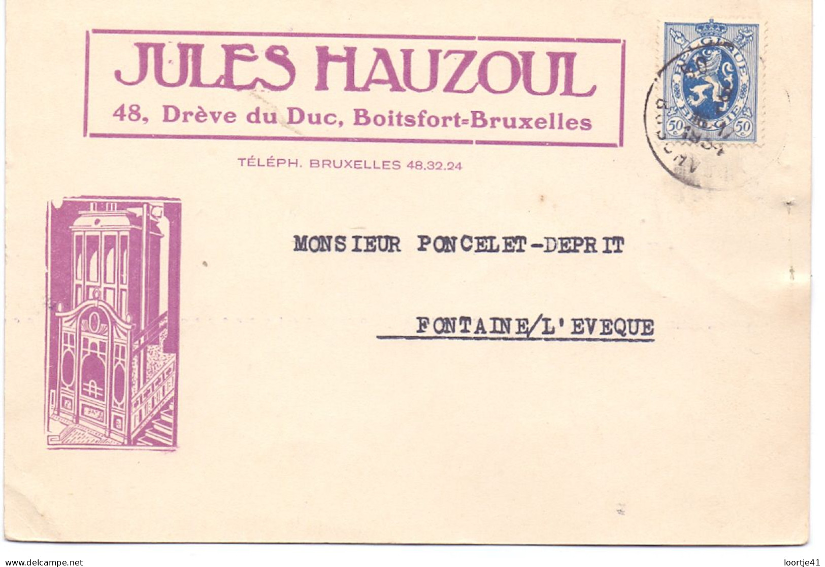 Briefkaart Carte Postale - Pub Jules Hauzoul - Boitsfort à Fontaine L'Eveque - 1934 - Tarjetas 1934-1951