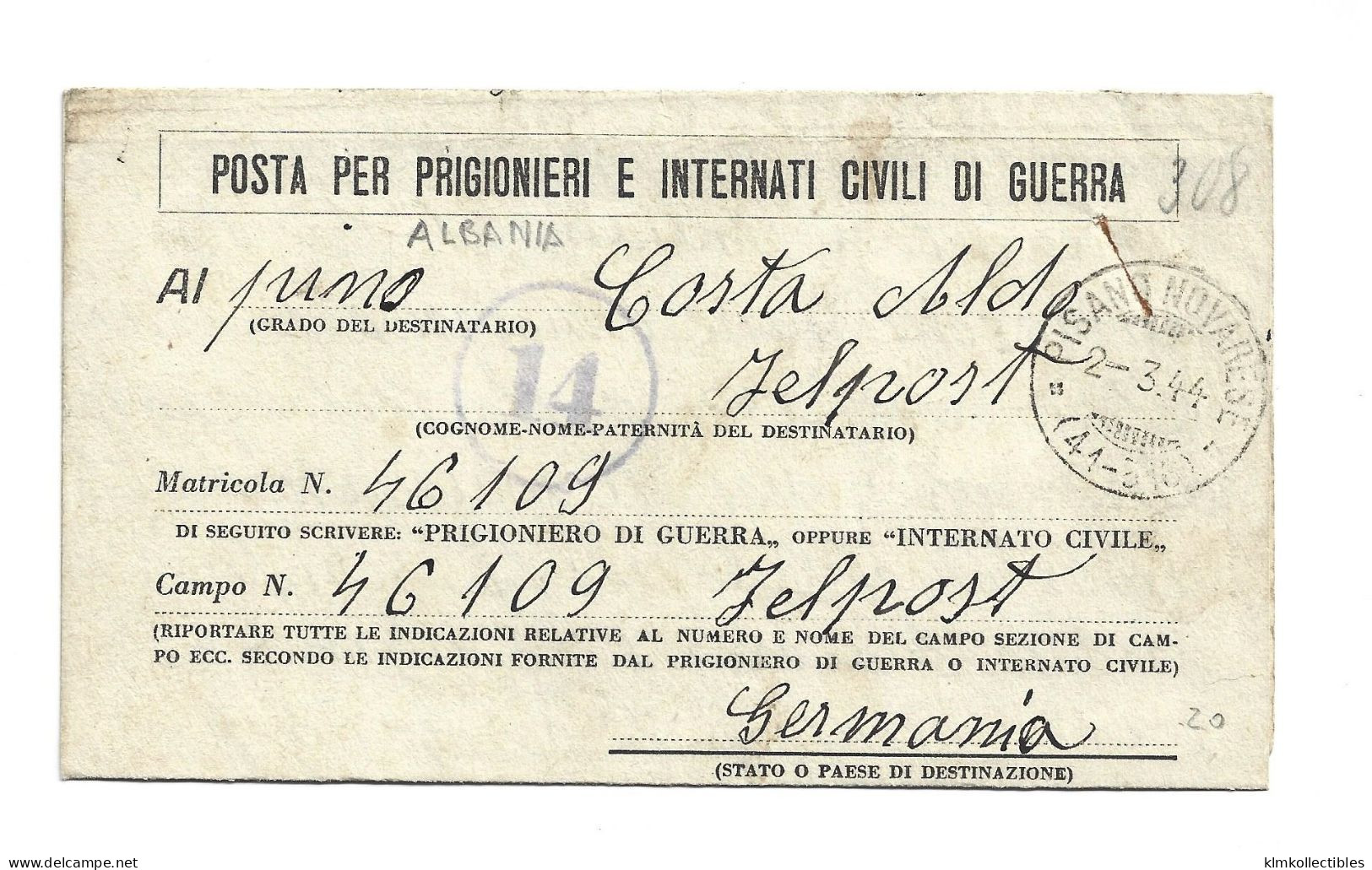 GERMANY DEUTSCHLAND ITALY ITALIA ALBANIA POW LAGER KRIEGSGEFANGENEN PRIGIONIERI DI GUERRA CENSORED CENSURE GEPRÜFT - Correos De Prisioneros De Guerra