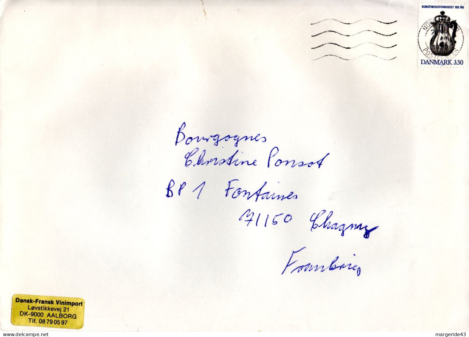 DANEMARK SEUL SUR LETTRE POUR LA FRANCE 1990 - Storia Postale