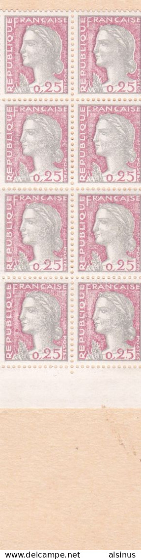 FRANCE - 1960 - MARIANNE DE DECARIS - N° 1263 - 25 C TYPE II - GRIS ET CARMIN - CARNET DE 8 TIMBRES - 1960 Marianne De Decaris