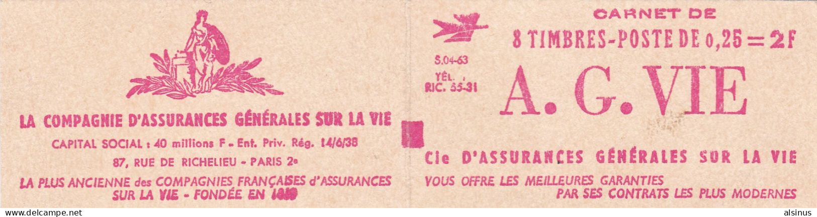 FRANCE - 1960 - MARIANNE DE DECARIS - N° 1263 - 25 C TYPE II - GRIS ET CARMIN - CARNET DE 8 TIMBRES - 1960 Marianna Di Decaris