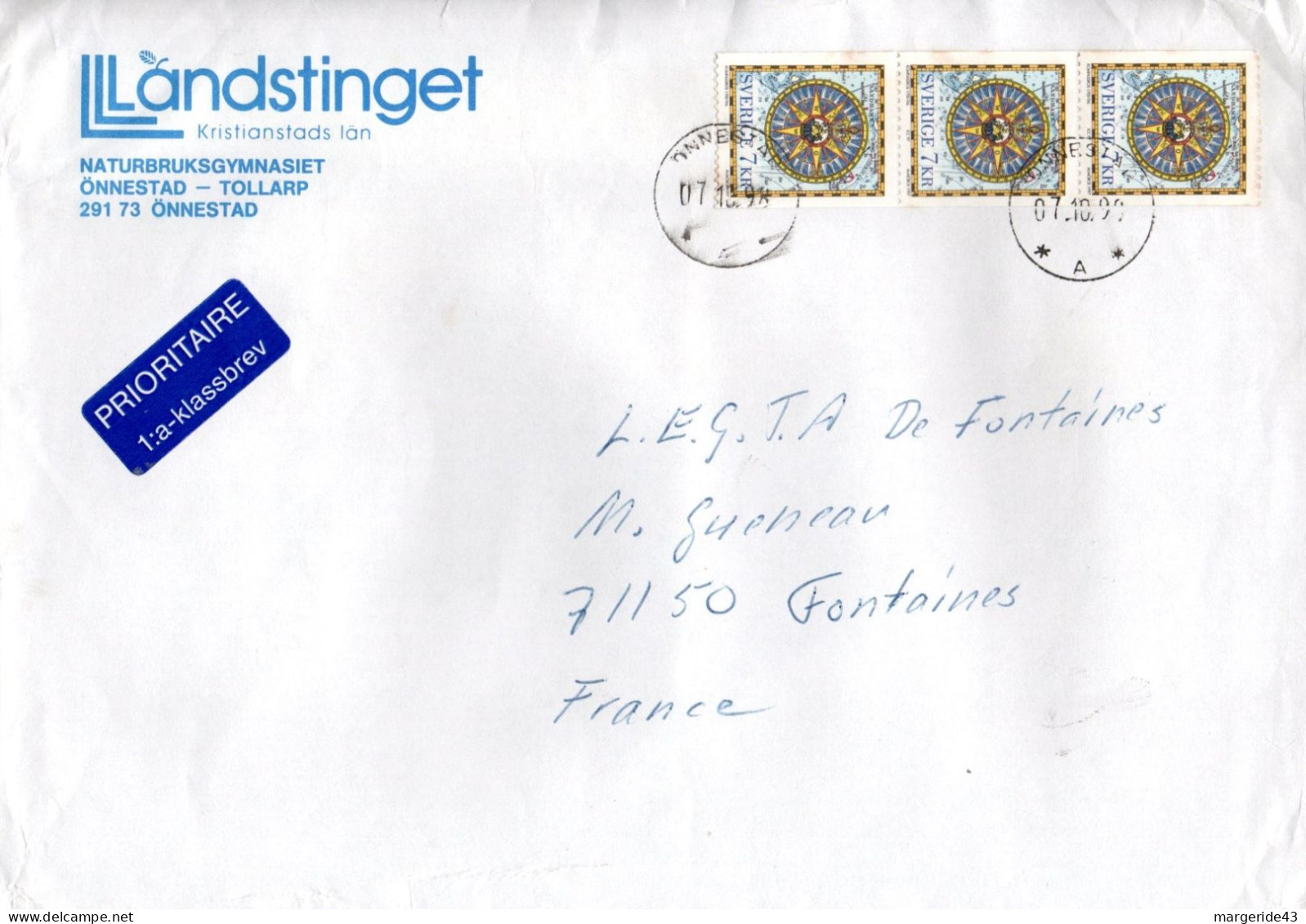 SUEDE  AFFRANCHISSEMENT COMPOSE SUR LETTRE LETTRE PRIO POUR LA FRANCE 1998 - Covers & Documents