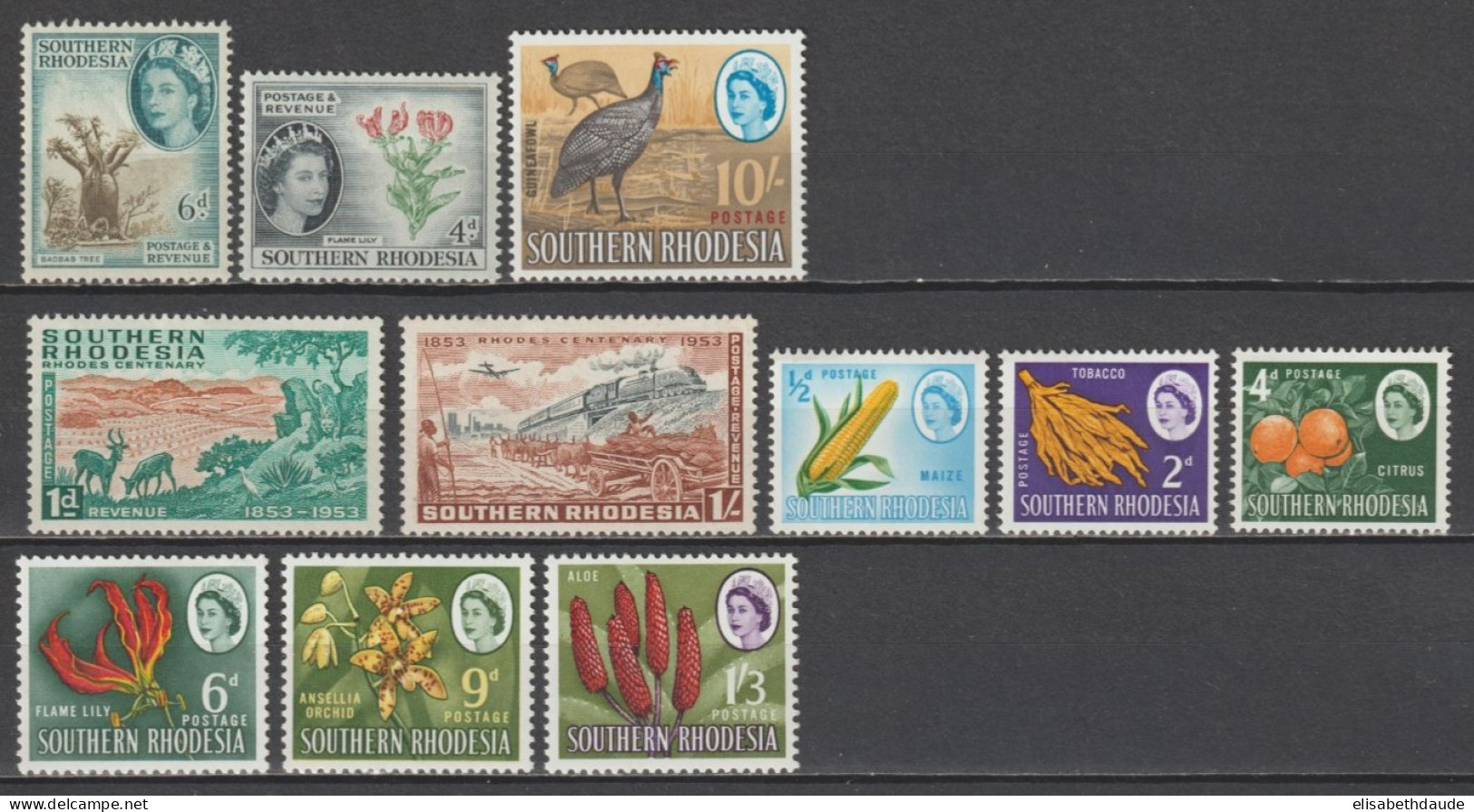 RHODESIE SUD - 1953/64 - LOT ** MNH - COTE 2020 = 39 EUR - FAUNE ET FLORE - Southern Rhodesia (...-1964)