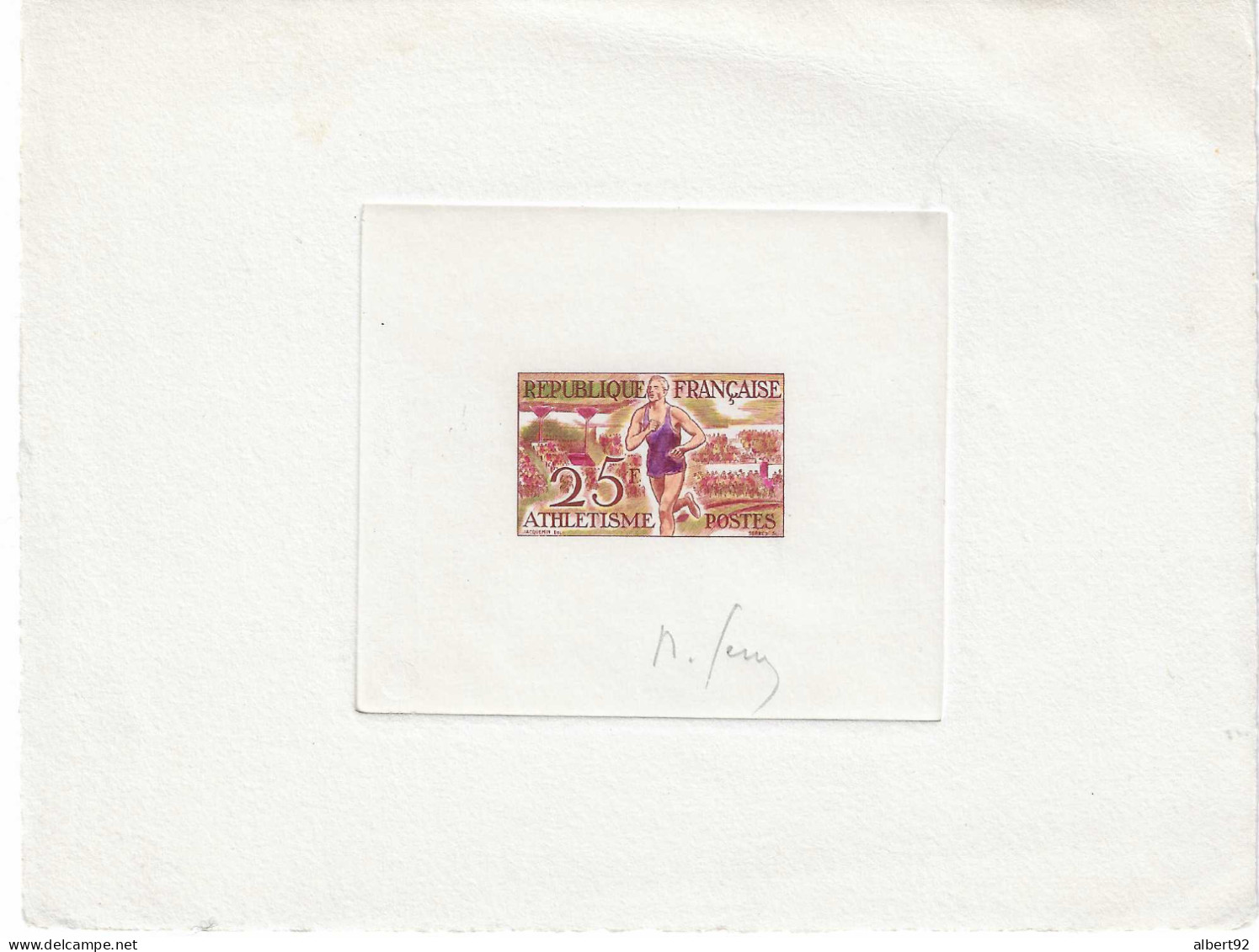 1954: N° 961 Yvert (Scott701) Trial Multicolor  Artist Proof Signed By Artist  Raoul Serres.Olympic Games Helsinski 1952 - Verano 1952: Helsinki