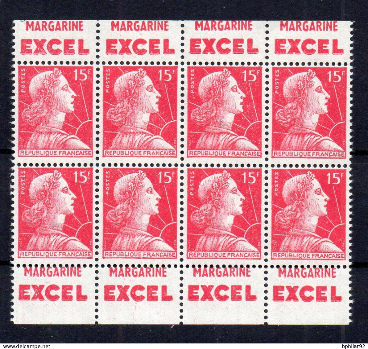 !!! MARIANNE DE MULLER, BLOC DE 8 AVEC BANDES PUBS EXCEL NEUF ** - Unused Stamps