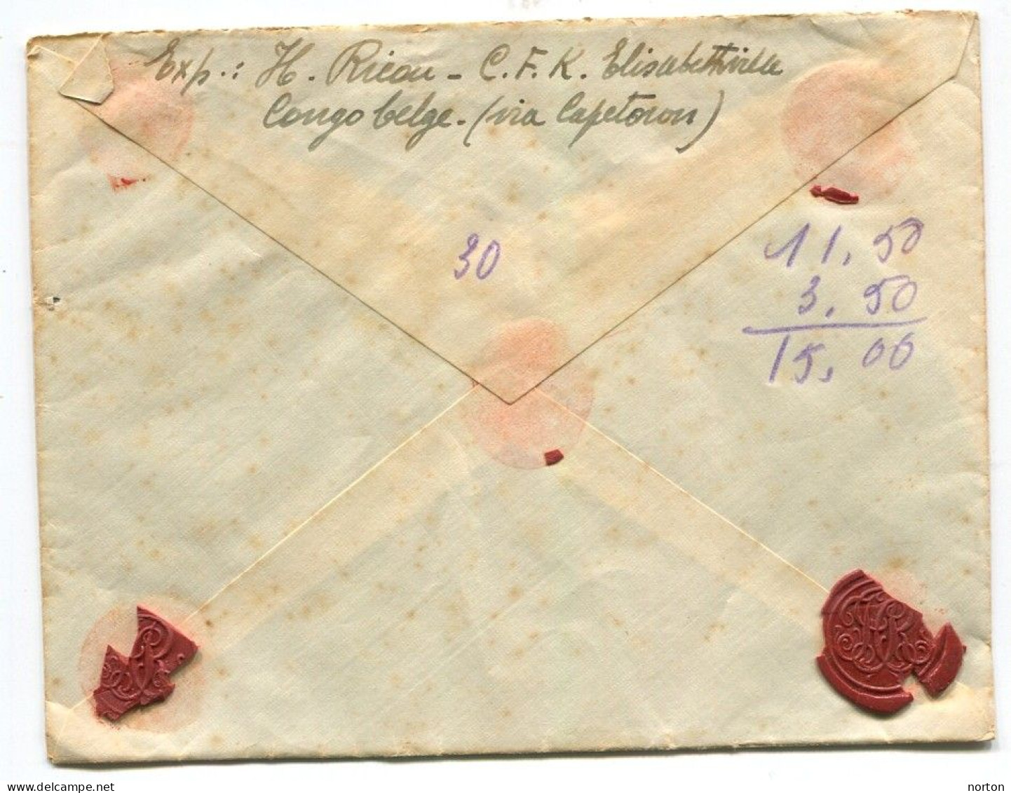 Congo C.O.B. 128 Sur Lettre Elisabethville - Chatelineau Via Cap Town - Covers & Documents