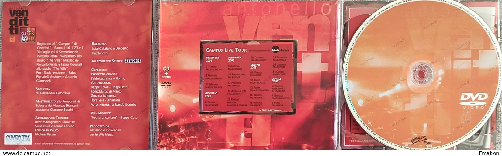 BORGATTA - ITALIANA  - Cd E Dvd ANTONELLO VENDITTI & SUPER BAND - CAMPUS LIVE - BMG ITALY 2004 - USATO In Buono Stato - Autres - Musique Italienne