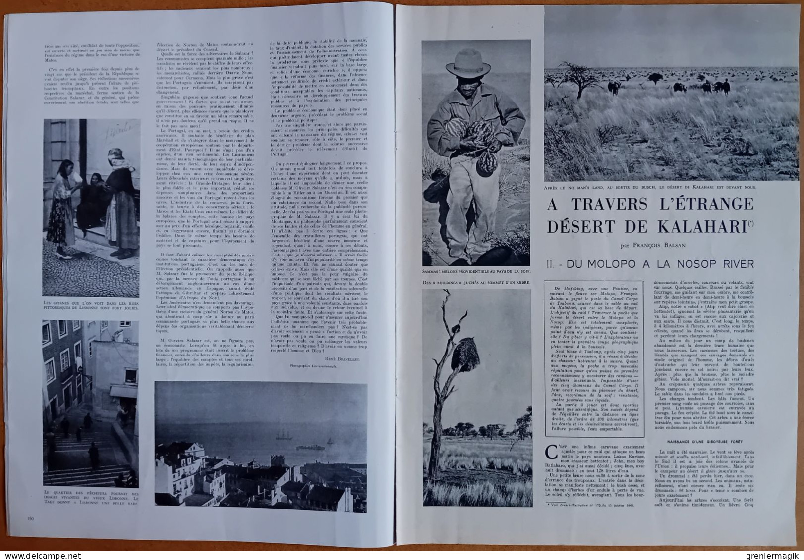 France Illustration N°174 12/02/1949 Désert Kalahari/Ex-voto/Sahuguet/Portugal vote/Télévision/Puck à Strasbourg/Emprunt