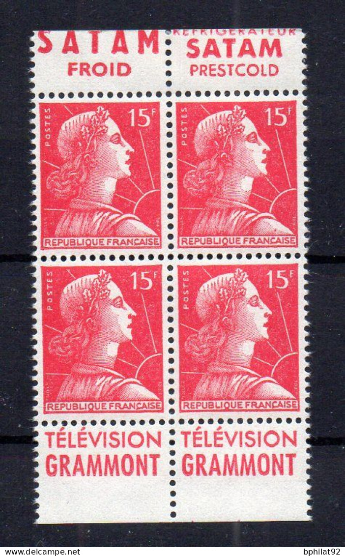 !!! MARIANNE DE MULLER, BLOC DE 4 AVEC BANDES PUBS SATAM - GRAMMONT NEUF ** - Unused Stamps