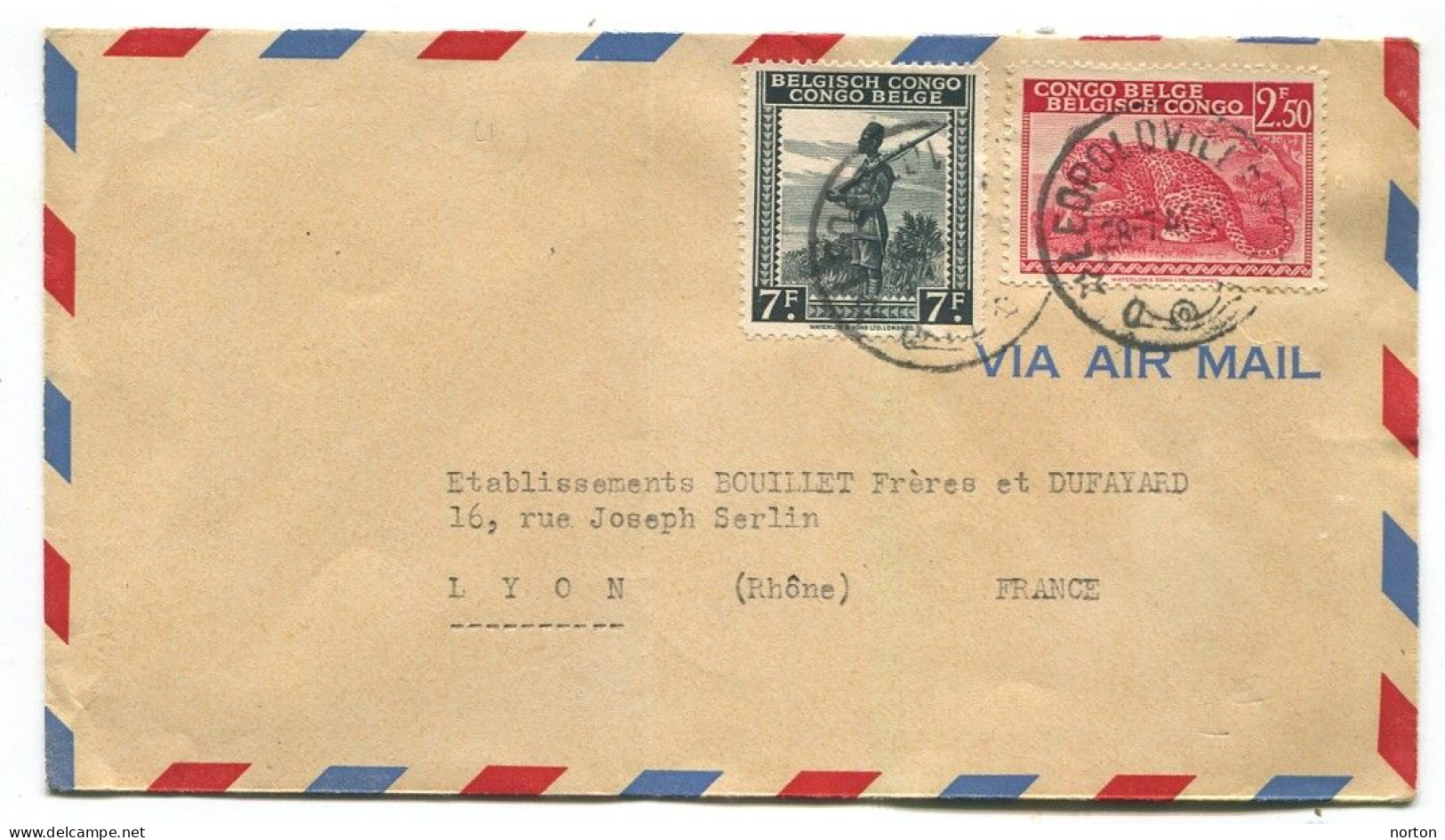 Congo C.O.B. 244A + 261 Sur Lettre Léopoldville Le 28/07/1941 - Storia Postale