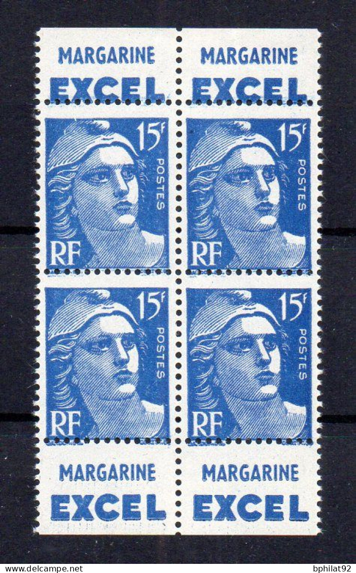 !!! MARIANNE DE GANDON, BLOC DE 4 AVEC BANDES PUBS EXCEL NEUF ** - Unused Stamps