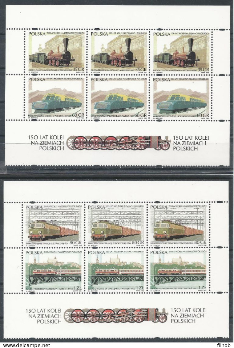 Poland Stamps MNH ZC.3393-96 Ar.fr: 150 Years Of Railways (sheet Fragment) - Ongebruikt