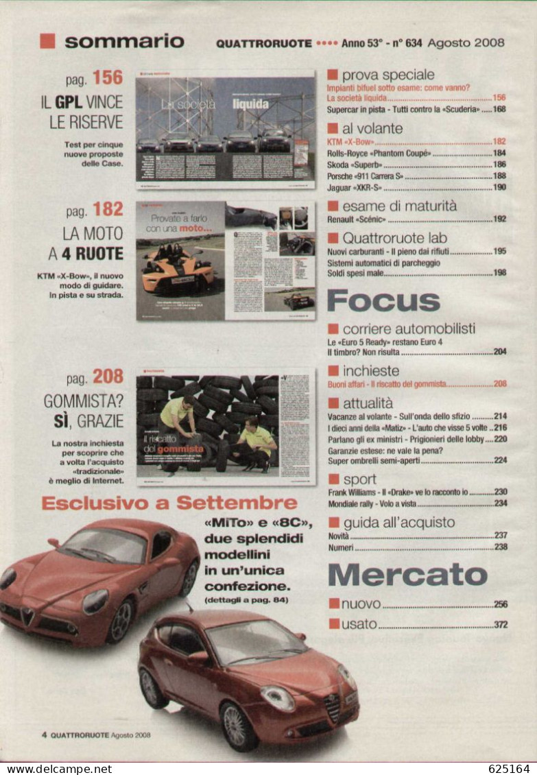 Magazine QUATTRORUOTE N. 634 Agosto 2008 MiTo Contro Mini E Anteprima Giulia - En Italien - Motoren