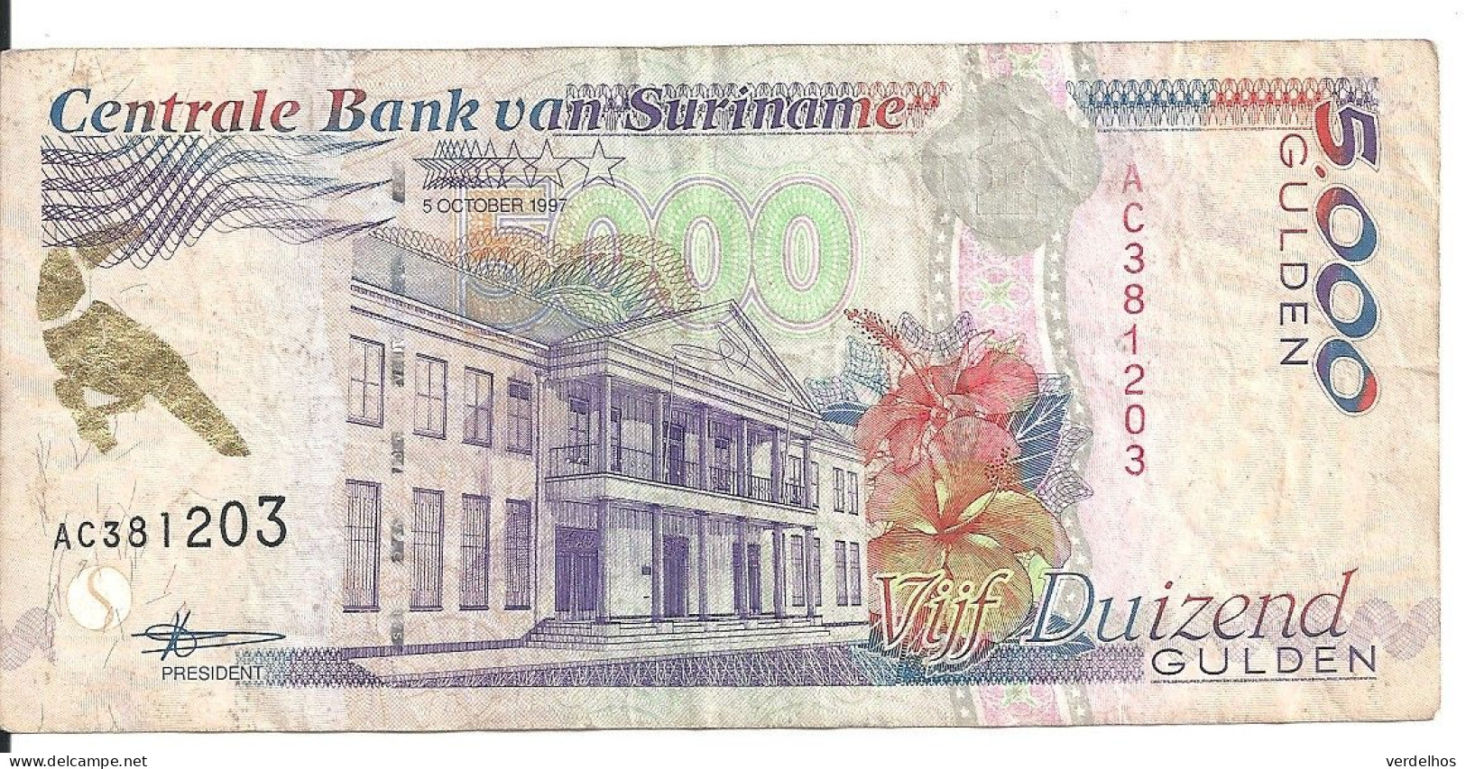 SURINAME 5000 GULDEN 1997 VF P 143 A - Suriname