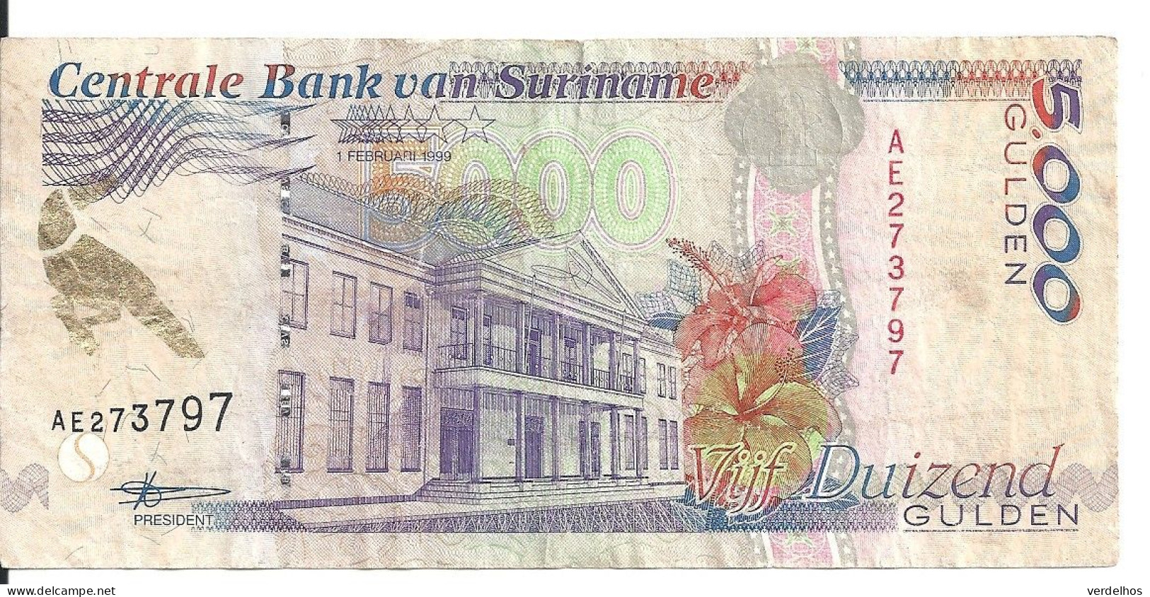 SURINAME 5000 GULDEN 1999 VF P 143 B - Suriname