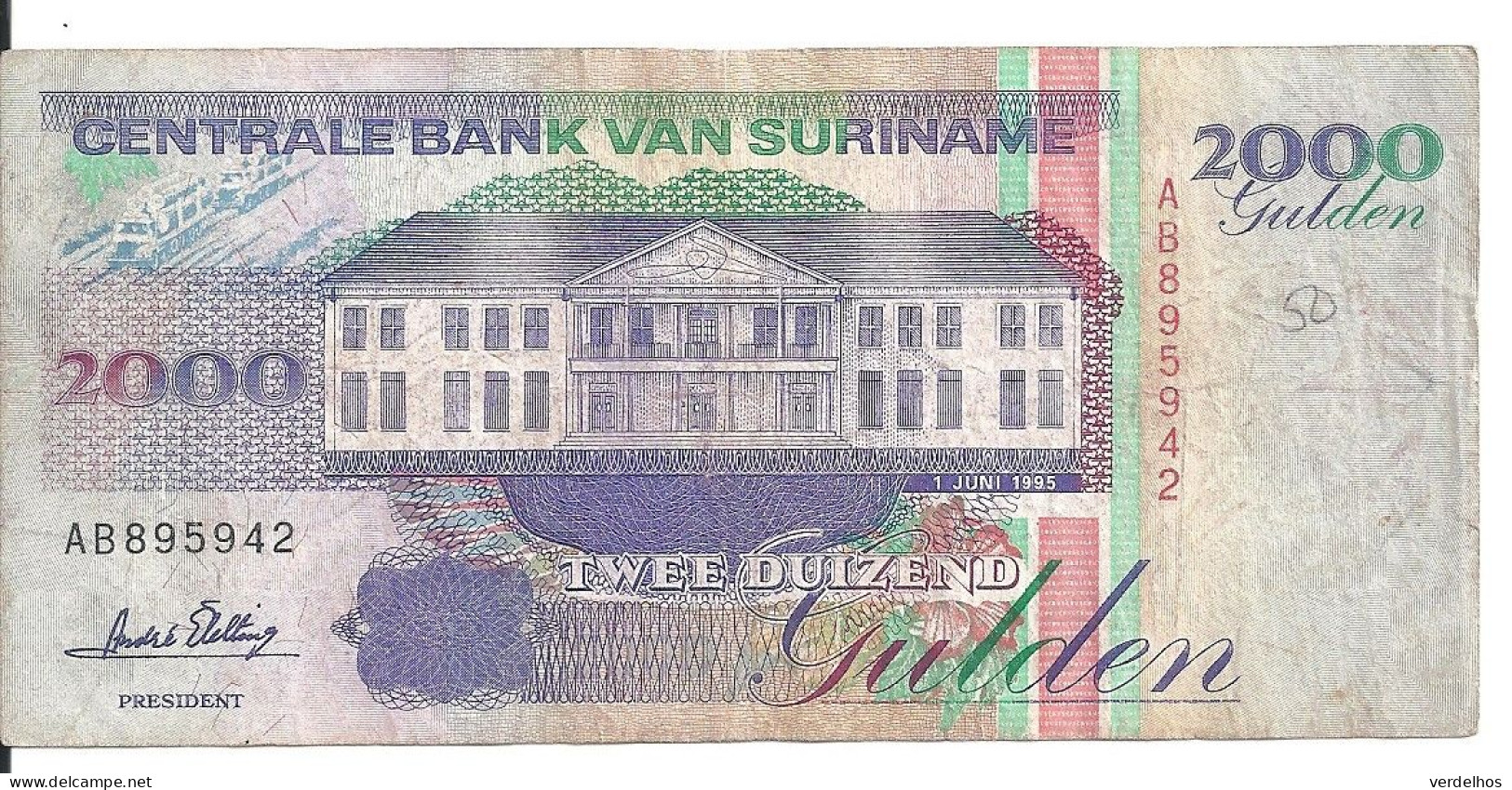 SURINAME 2000 GULDEN 1995 VF P 142 - Surinam