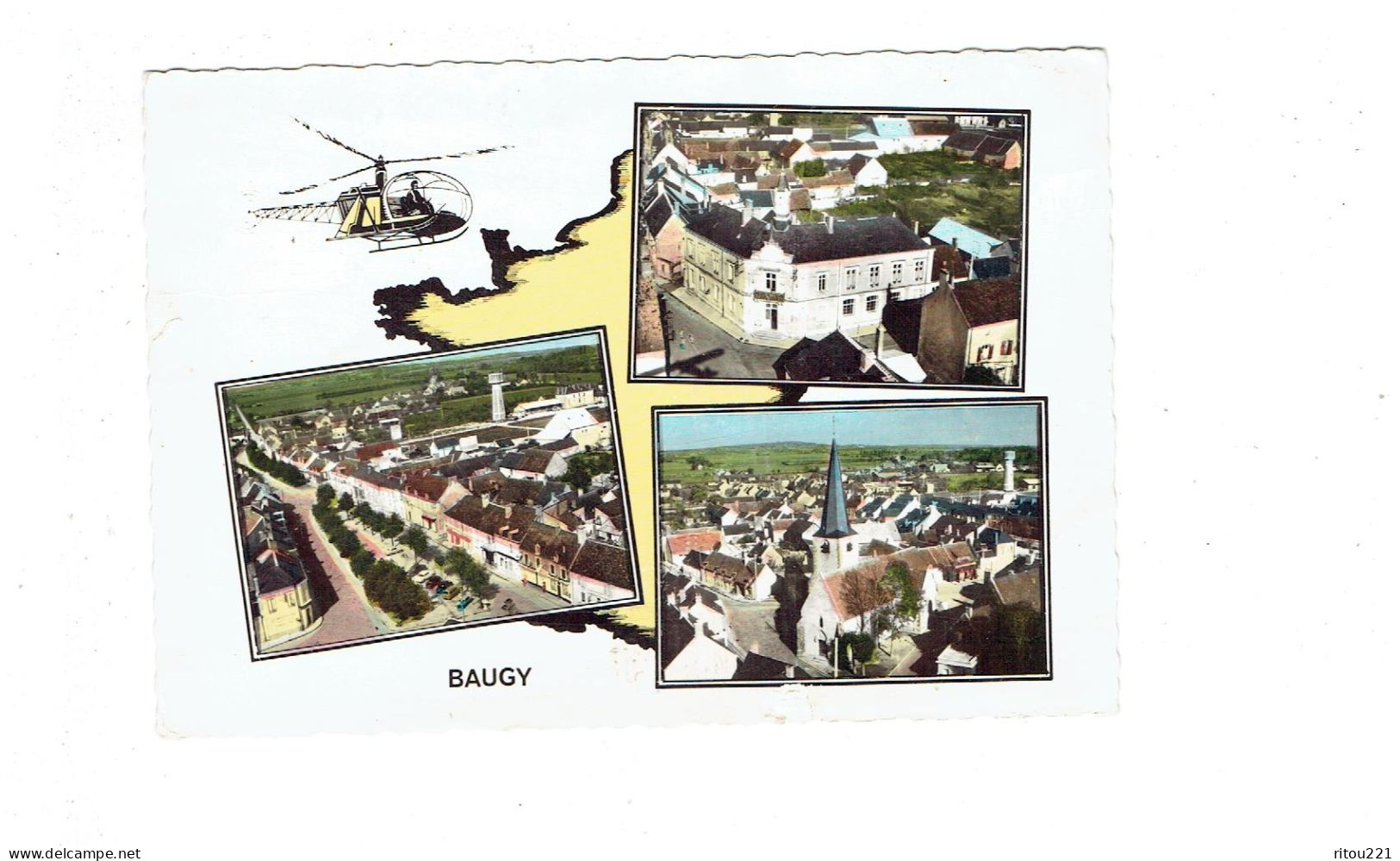 Cpm - 18 - BAUGY - Cher - En Avion Au Dessus De  - Illustration Hélicoptère - 2007 - Baugy