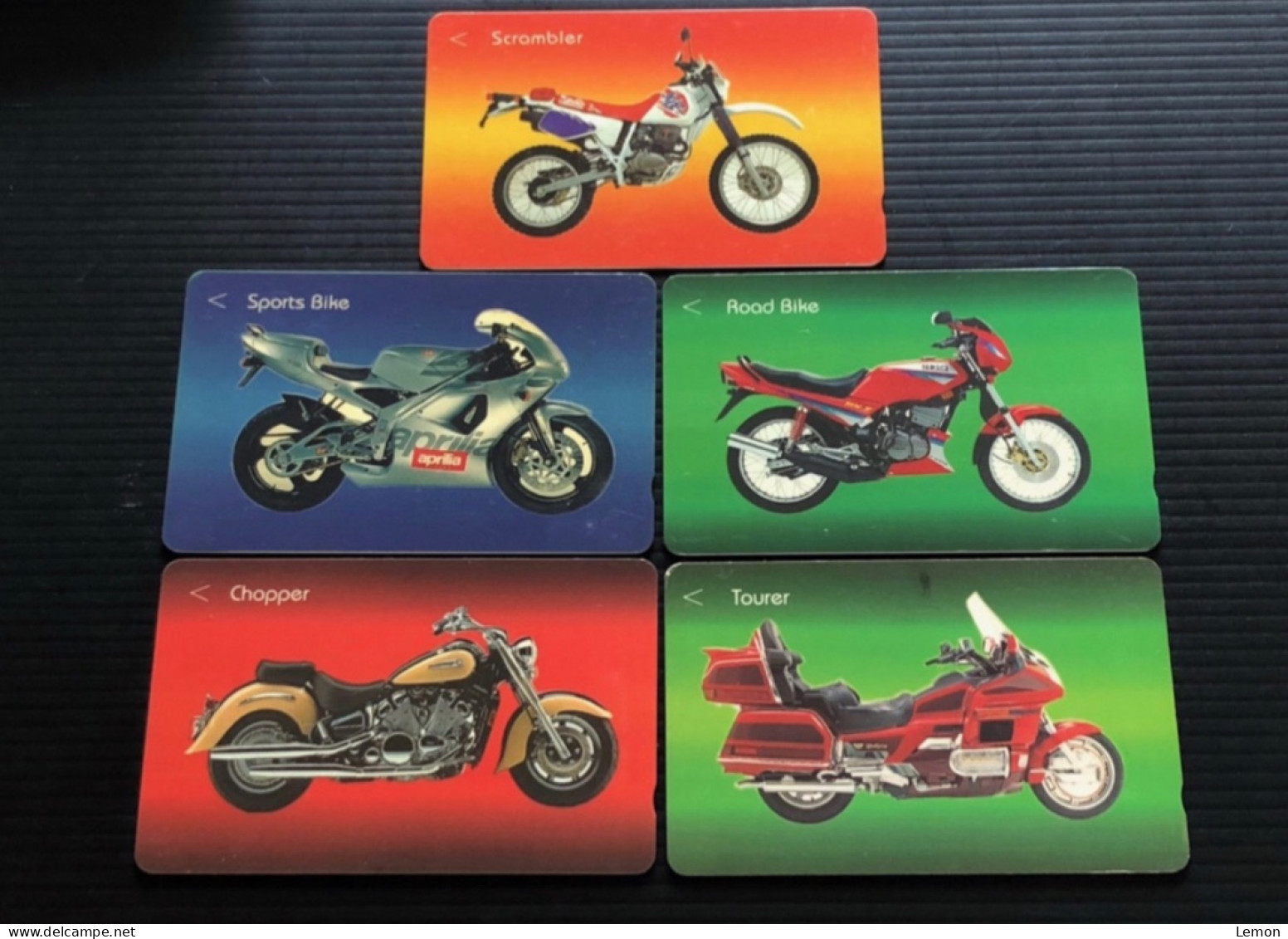 Singapore Telecom Singtel GPT Phonecard, Bike & Motorcycle, Set Of 5 Used Cards Including One $50 Card - Singapour