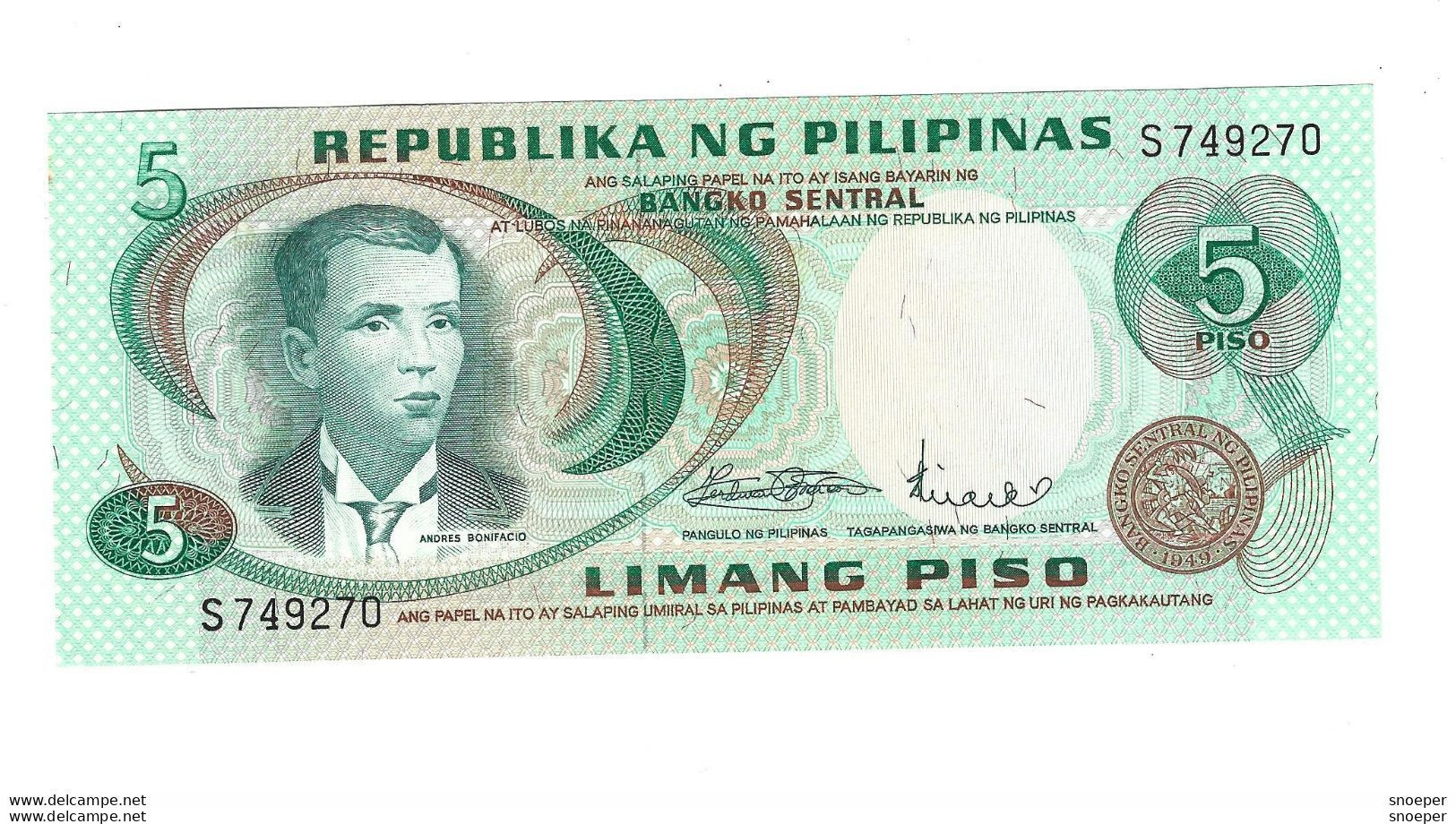 *philippines  5 Piso 1969   143b  Unc - Filippijnen