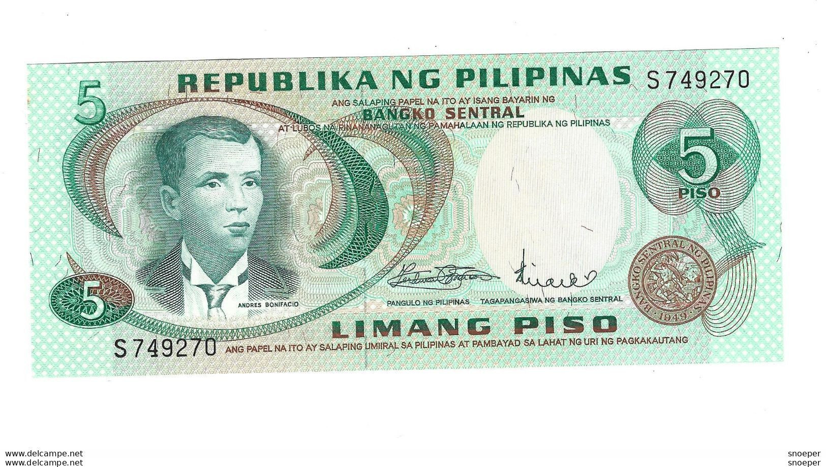 *philippines  5 Piso 1969   143b  Unc - Philippines