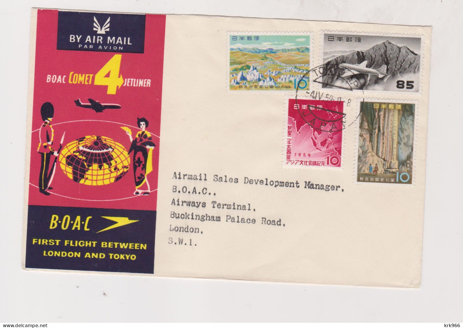 JAPAN 1959 Nice Airmail Cover To Great Britain First Flight TOKYO-LONDON - Luftpost