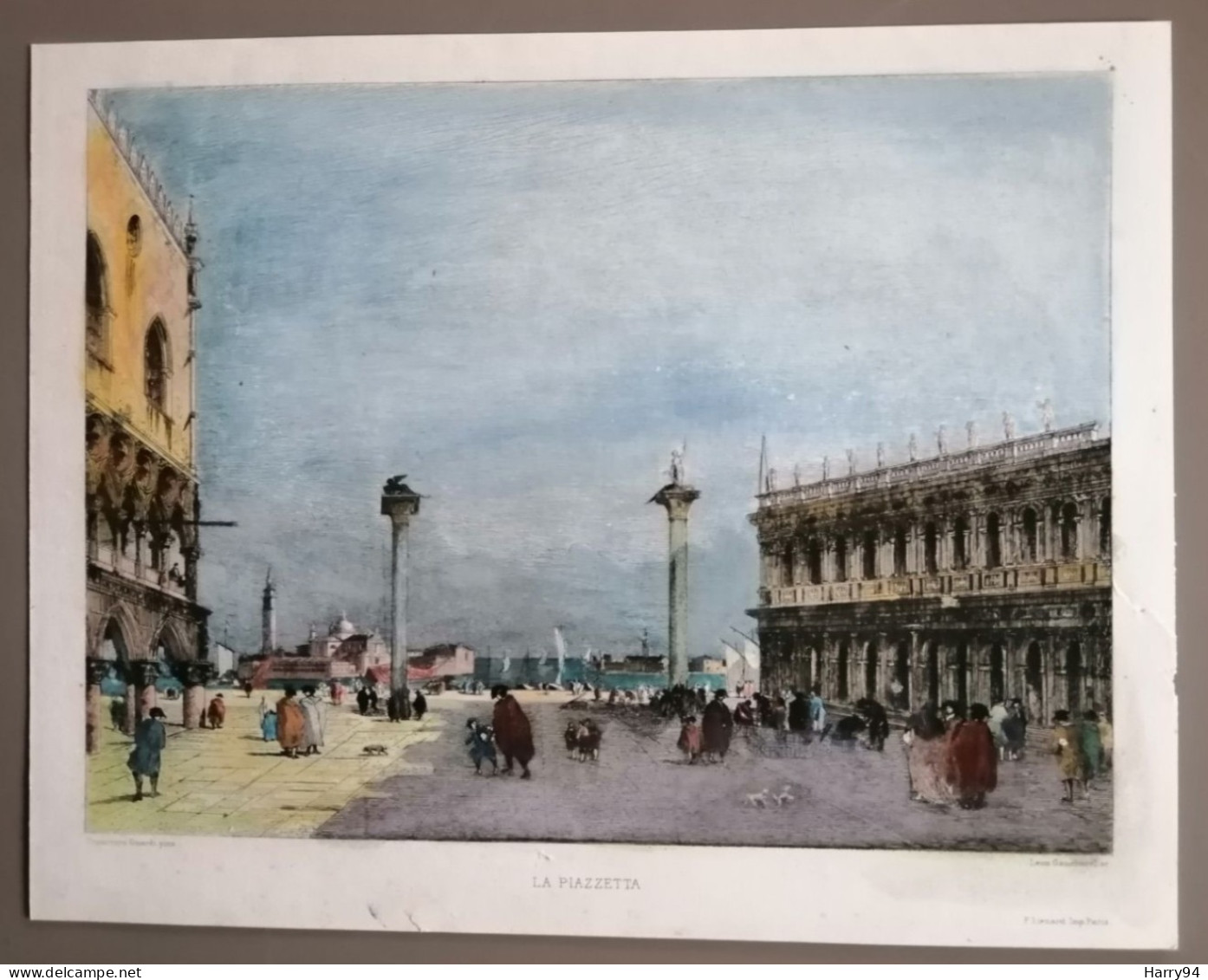 La Piazzetta à Venise Aquarelle De Léon Gaucherel  D'après Francesco Guardi François Liénard Imprimeur - Aquarel