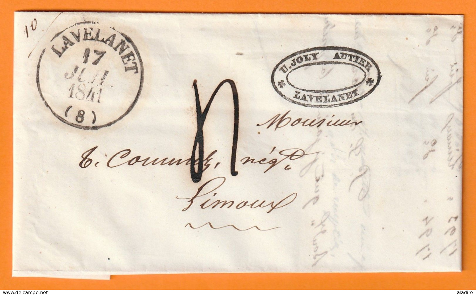 1841 - Lettre Pliée De Lavelanet, Ariège Vers Limoux, Aude - Taxe 4 - Cachet à Date D'arrivée - 1801-1848: Precursores XIX