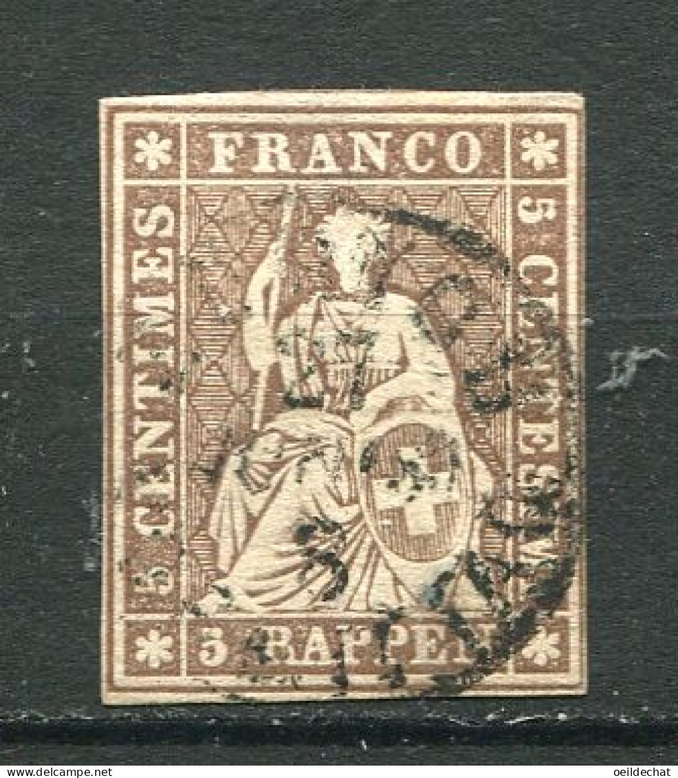26197 Suisse N°26° 5 R. Brun Helvetia (Fil De Soie Vert)  1854-62 B/TB - Oblitérés