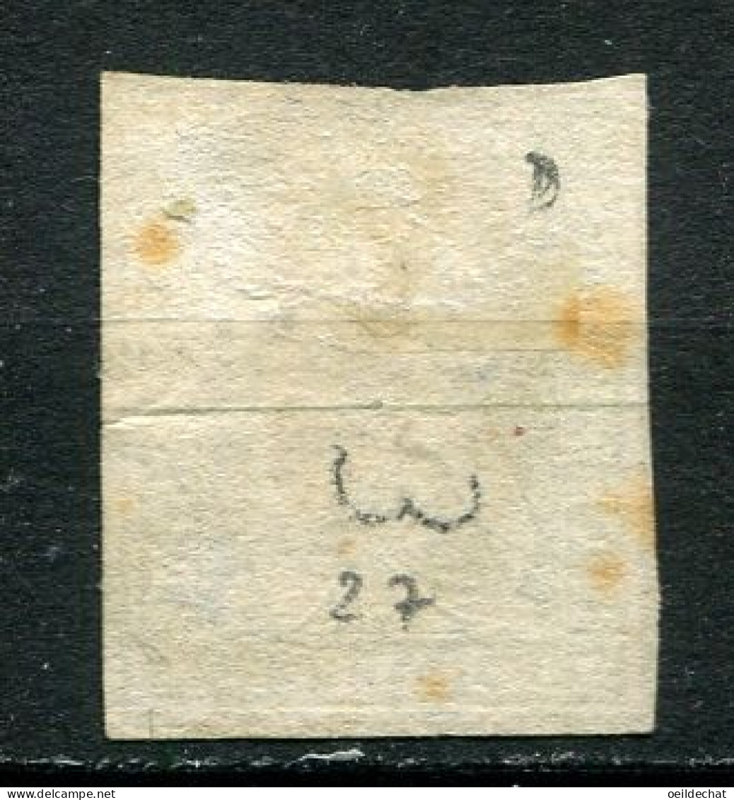 26198 Suisse N°27b° 10 R. Bleu Helvetia (Fil De Soie Vert)  1854-62 B/TB - Used Stamps