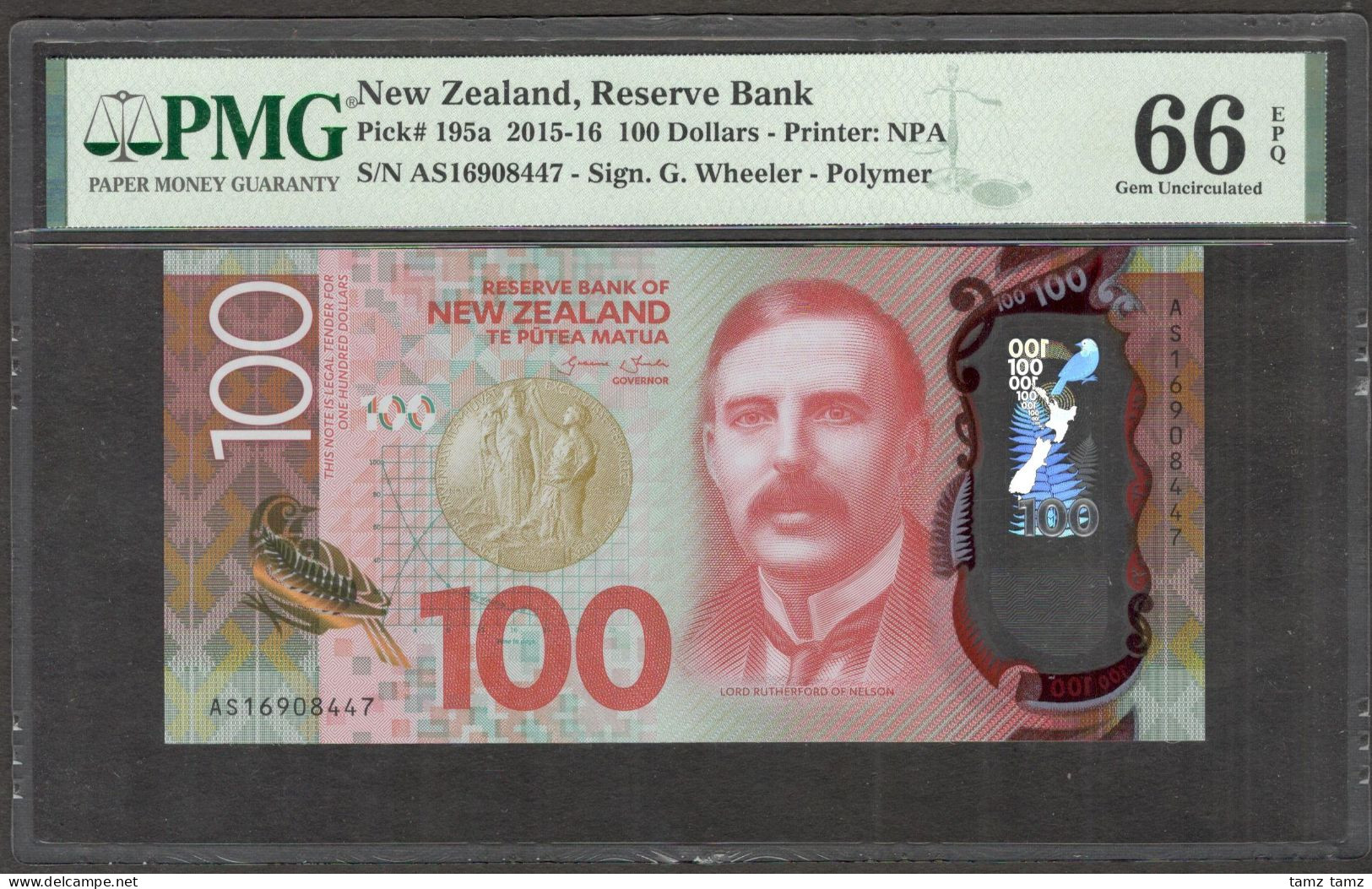 New Zealand 100 Dollars Rutherford P-195a 2015-16 PMG 66 EPQ GEM UNC - Nueva Zelandía