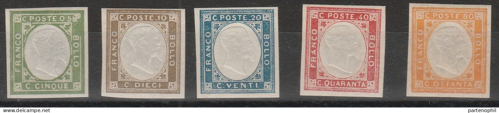 106 1861 - Emissioni Per Le Province Napoletane, Serie Completa, Non Emessa N. 1/5. Cert. Todisco. Cat. € 800,00. S. MNH - Oblitérés