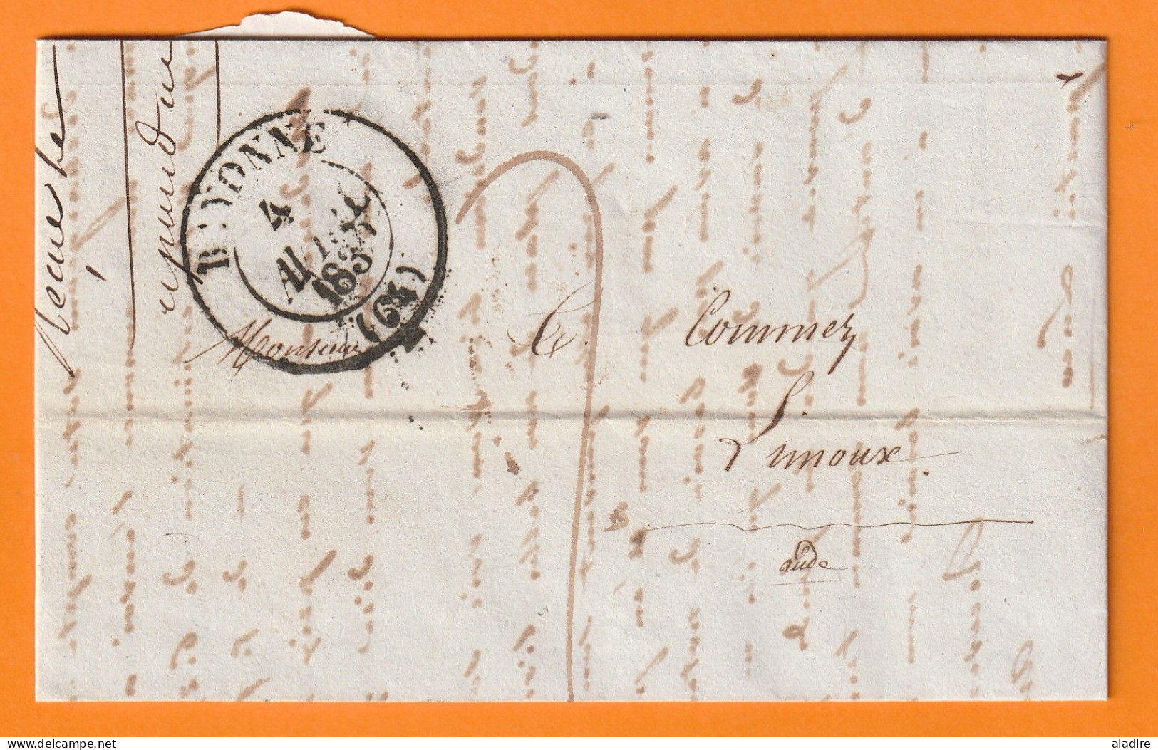 1839 - Lettre Pliée De Bayonne, Pyrénées Atlantiques (grand Cachet) Vers Limoux, Aude - Taxe 7 - Cachet à Date D'arrivée - 1801-1848: Precursors XIX