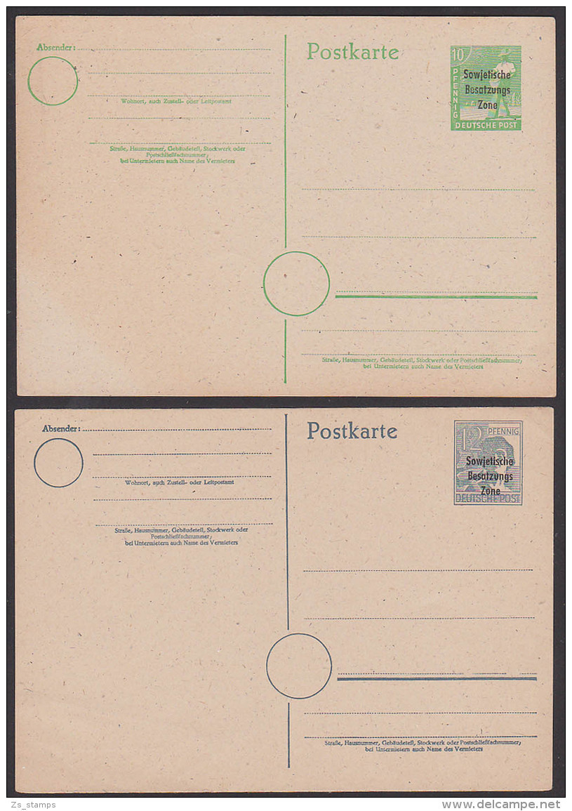 Ganzsache 10 Und 12 Pf. Mit SBZ-Aufdruck Ungebraucht Allemagne Germany - Entiers Postaux