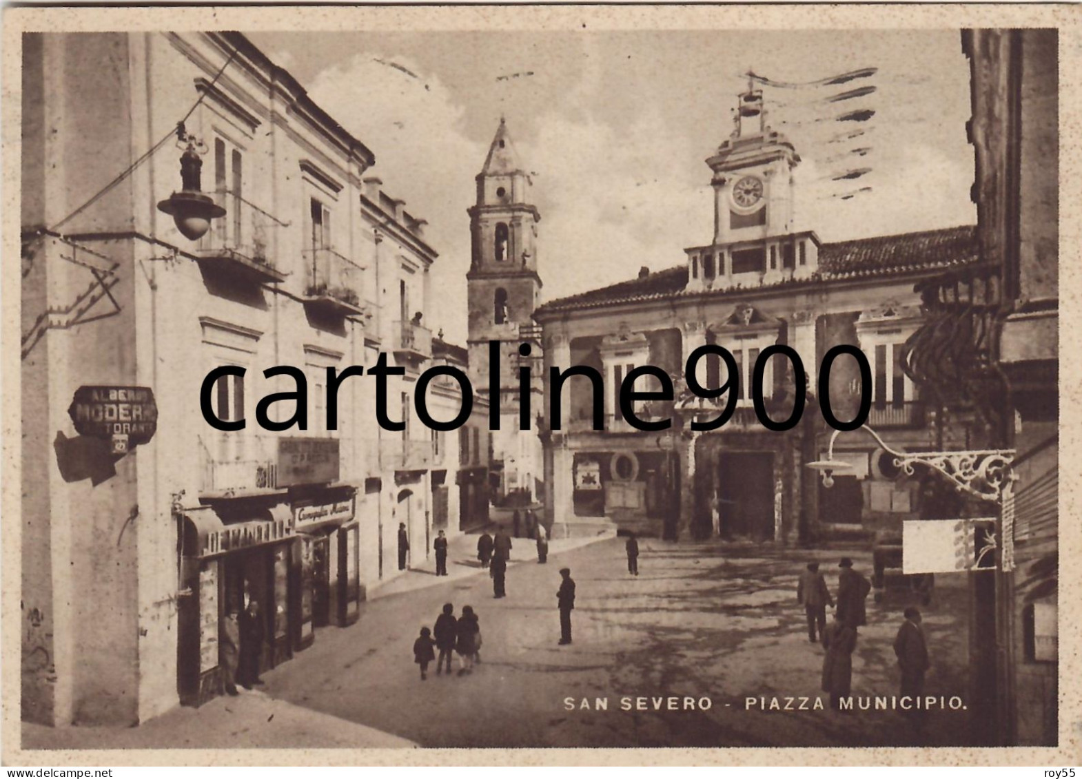 Puglia-san Severo Piazza Municipio Animata Bella Veduta Fine Anni 40 - San Severo