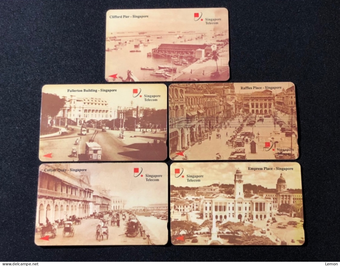 Singapore Telecom Singtel GPT Phonecard, Old Singapore Landmark, Set Of 5 Used Cards Including One $50 Card - Singapour