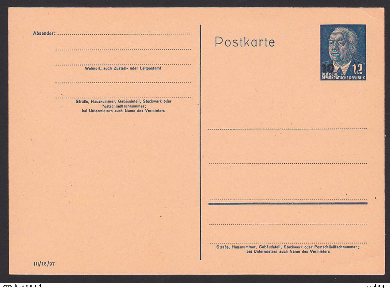 Germany East DDR P62  10 Auf 12 Pfg. Wilhelm Pieck GA-Karte Ungebraucht - Postcards - Mint