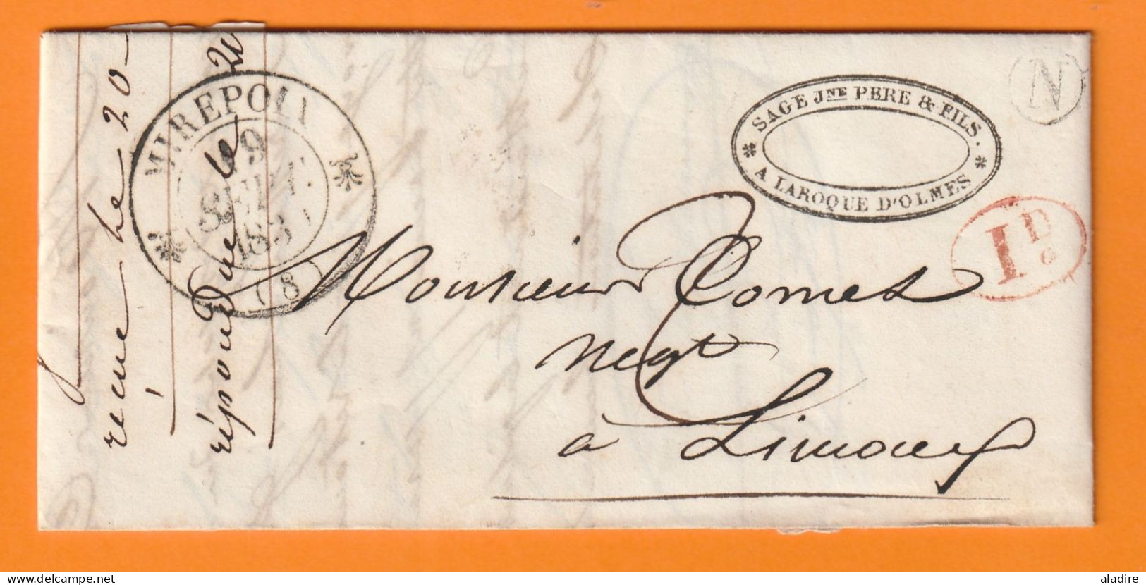 1839 - Lettre Pliée De Mirepoix, Ariège (grand Cachet Fleurons) Vers Limoux, Aude - Décime Rural (boîtier N) - 1801-1848: Precursors XIX