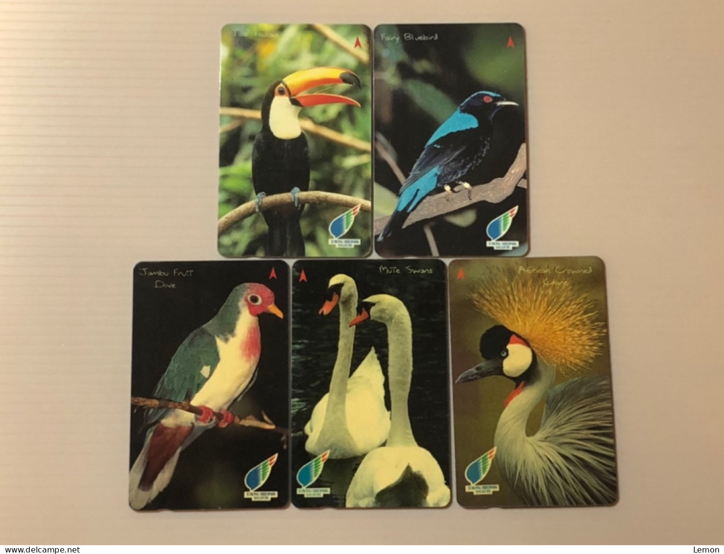 Singapore Telecom Singtel GPT Phonecard - Jurong Bird Park, Set Of 5 Used Cards Including A $50 Card - Singapour
