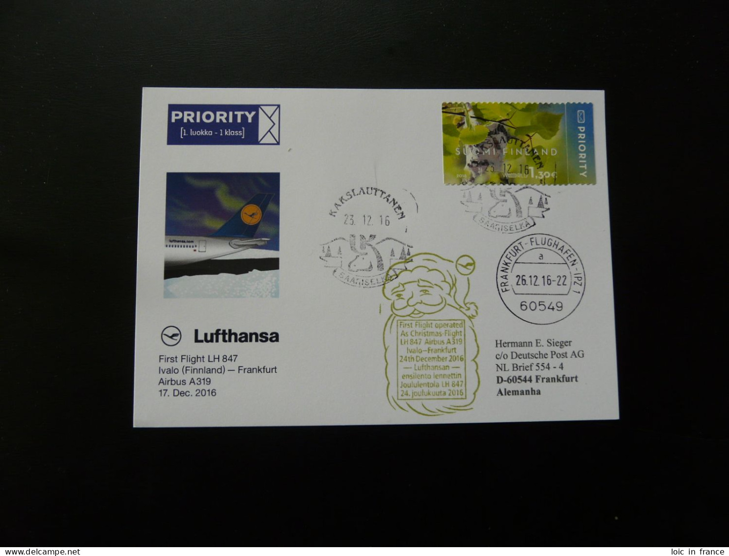 Premier Vol First Flight Ivalo Finland To Frankfurt Airbus A319 Lufthansa 2016 - Briefe U. Dokumente