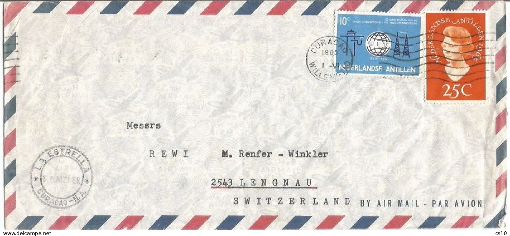 Nederlandse Antillen Commerce AirmailCV Curacao Willemstad 1jun1965 To Suisse With 2 Stamps - West Indies