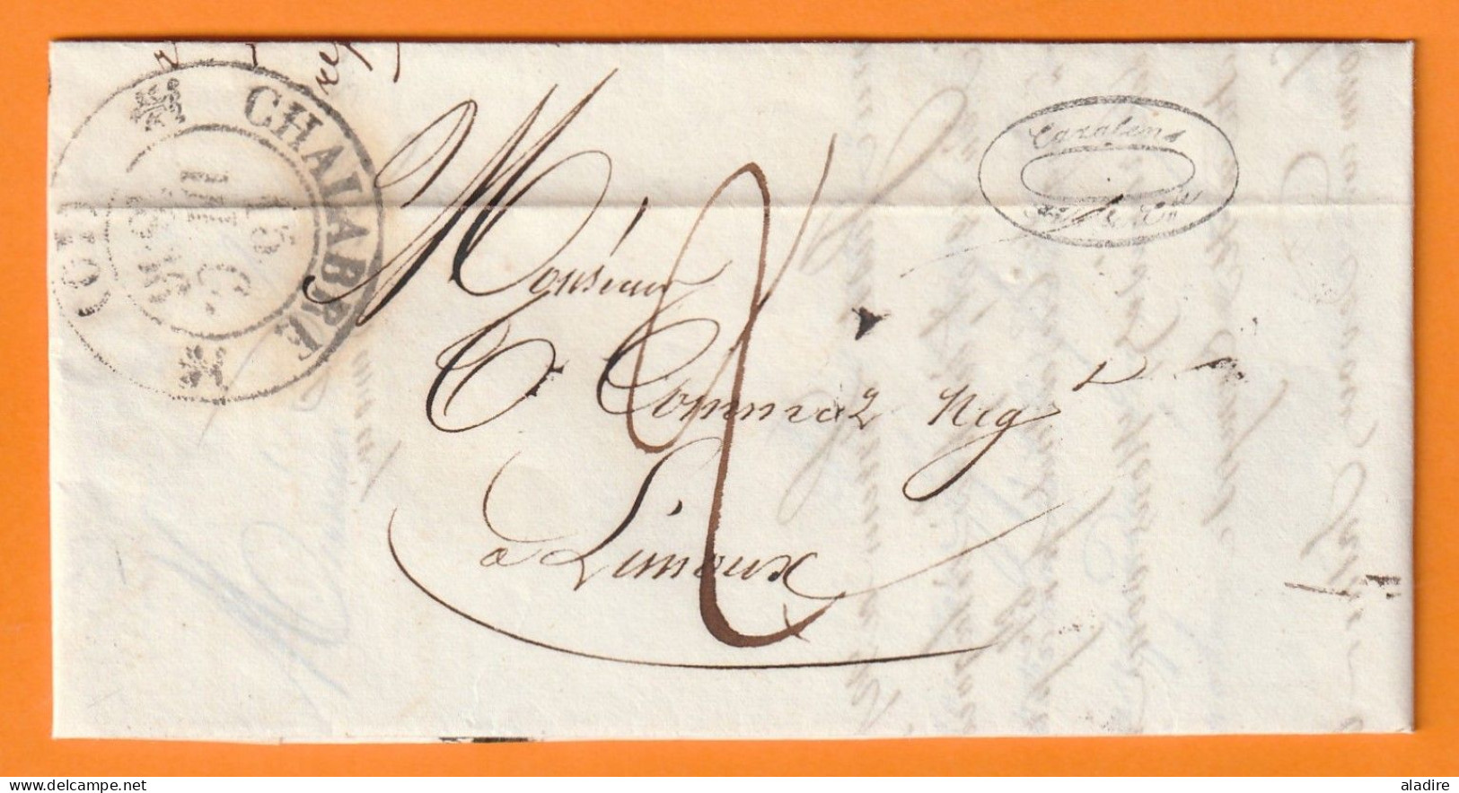 1836 - Lettre Pliée De Chalabre, Aude (cad Fleurons) Vers Limoux, Aude (cad Fleurons) - Taxe 3 - 1801-1848: Precursors XIX