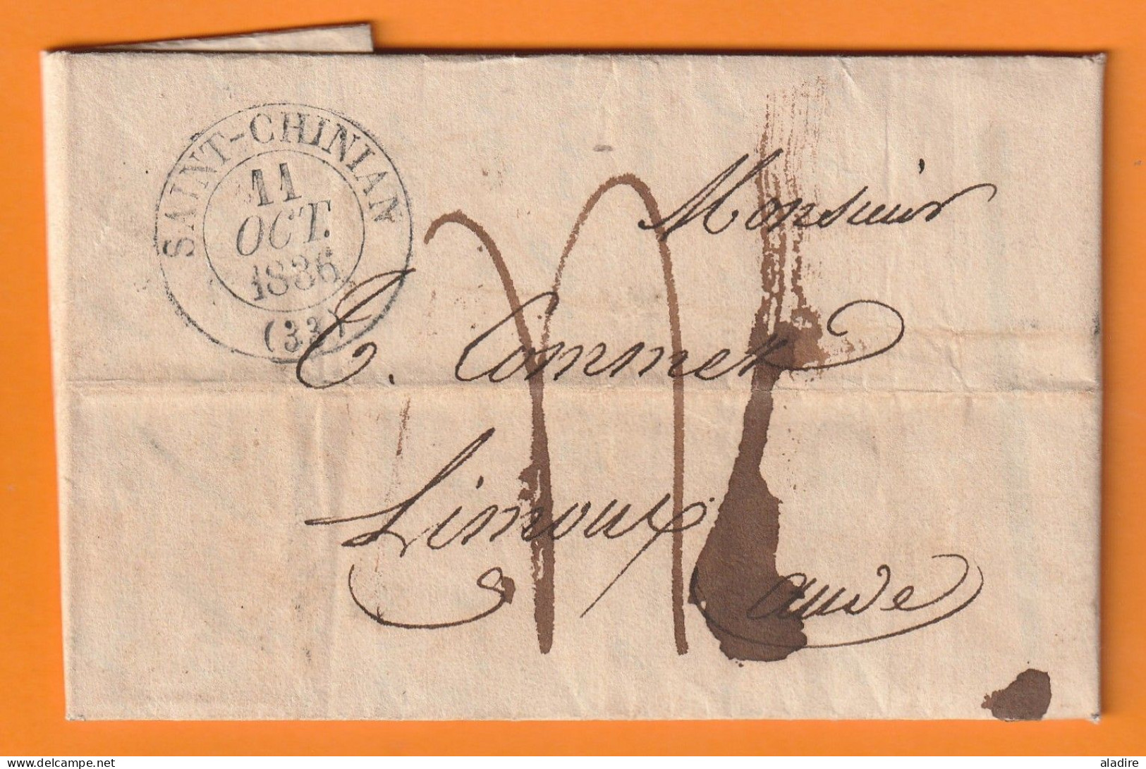 1836 - Lettre Pliée De 3 Pages De Saint Chinian, Hérault (grand Cad) Vers Limoux, Aude (cad Fleurons) - Taxe 4 - 1801-1848: Précurseurs XIX