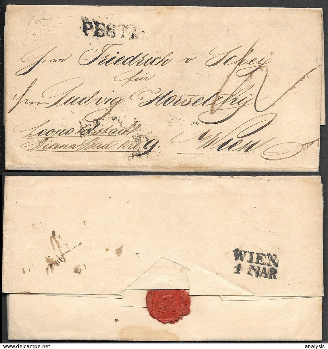 Austria Hungary Pesth Letter Mailed To Wien 1842 W/ Official Habsburg Royal Seal. Budapest - ...-1867 Prefilatelia