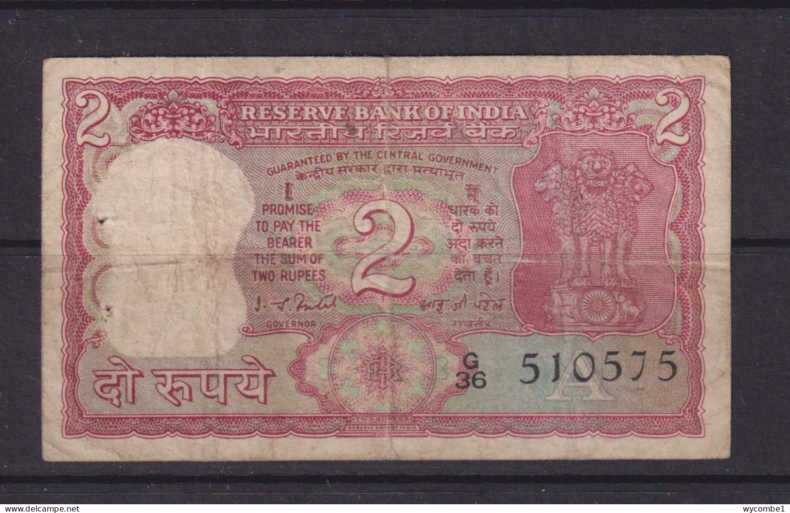 INDIA -  1977-82 2 Rupees Circulated Banknote (Pin Holes) - India