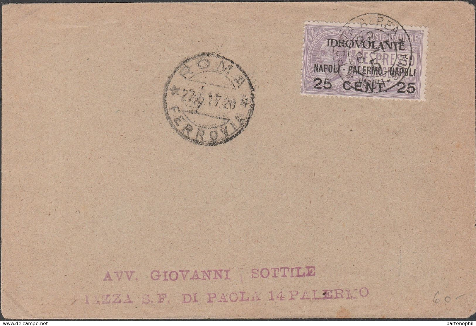 85 - Posta Aerea - Volo Napoli-Palermo-Napoli Del 28-29 Giugno 1917, 5 Lettere E Una Cartolina Dei Voli Di Andate E Rito - Marcophilie (Avions)