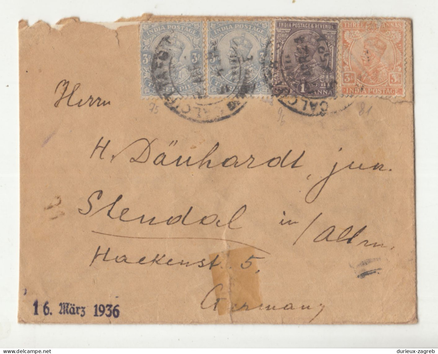 India Letter Cover Posted 1936 To Germany B240205 - 1911-35 King George V