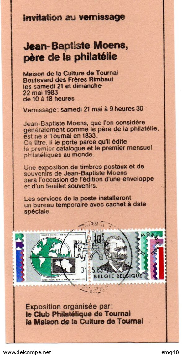 MAV 017- FRANC-MAÇONNERIE (MASONIC) BELGIQUE -  : J.B. MOENS - Franc-maçon Philatéliste Sur Carte D'invitation Rare - Francmasonería