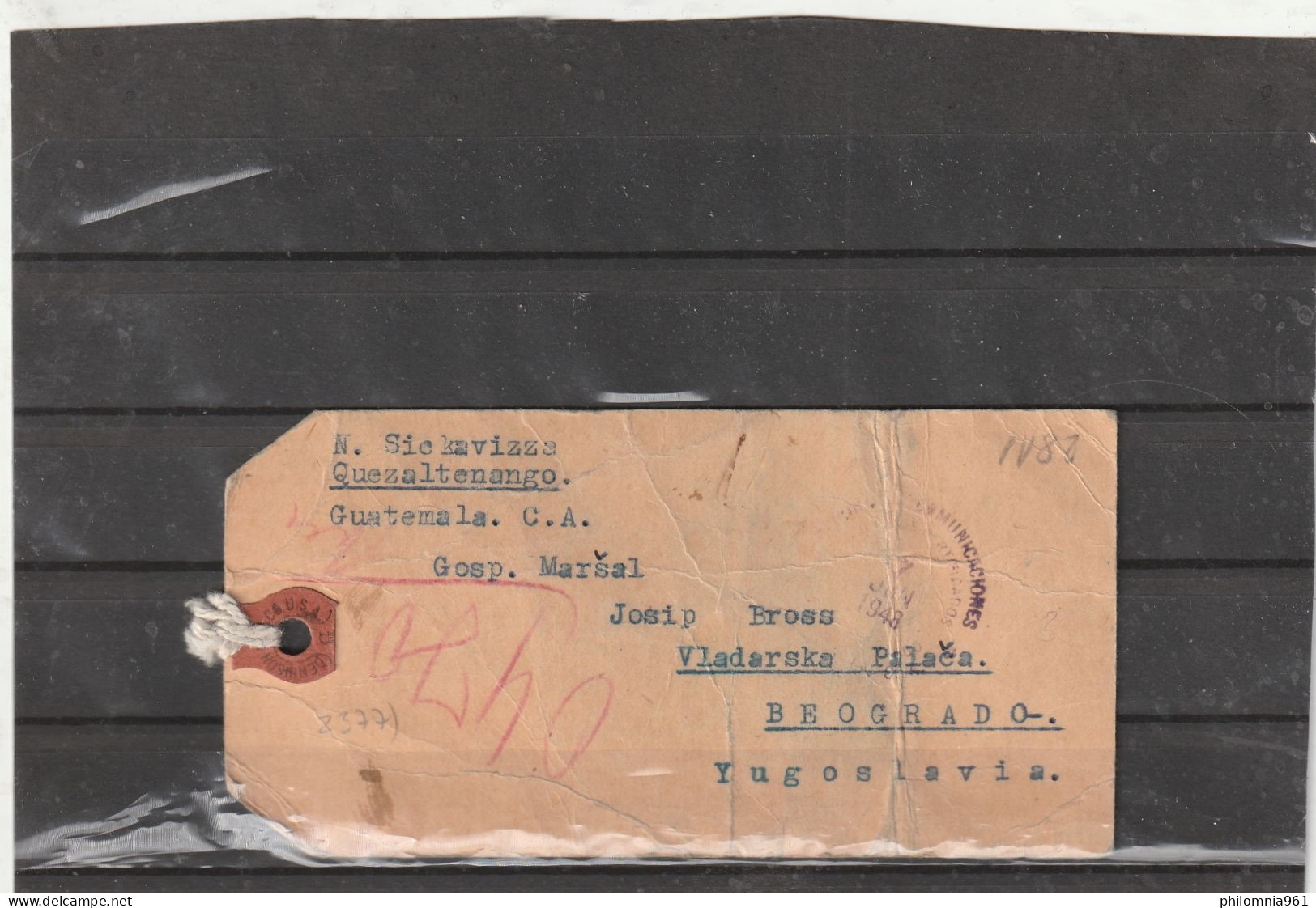 Guatemala REGISTERED PARCEL CARD ADDRESSED TO PRESIDENT TITO Yugoslavia 1948 - Covers & Documents